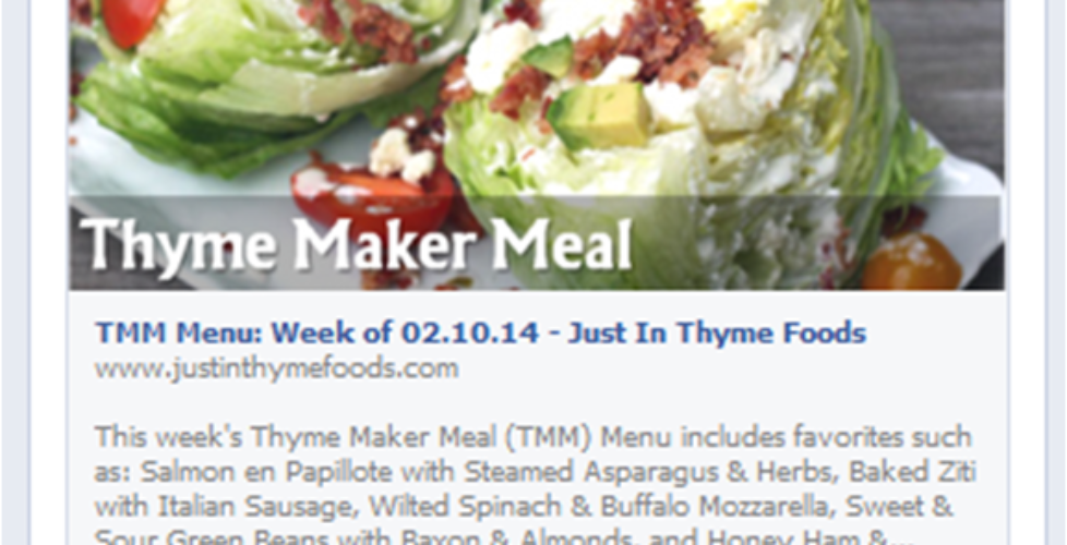 Just In Thyme Foods Facebook Post